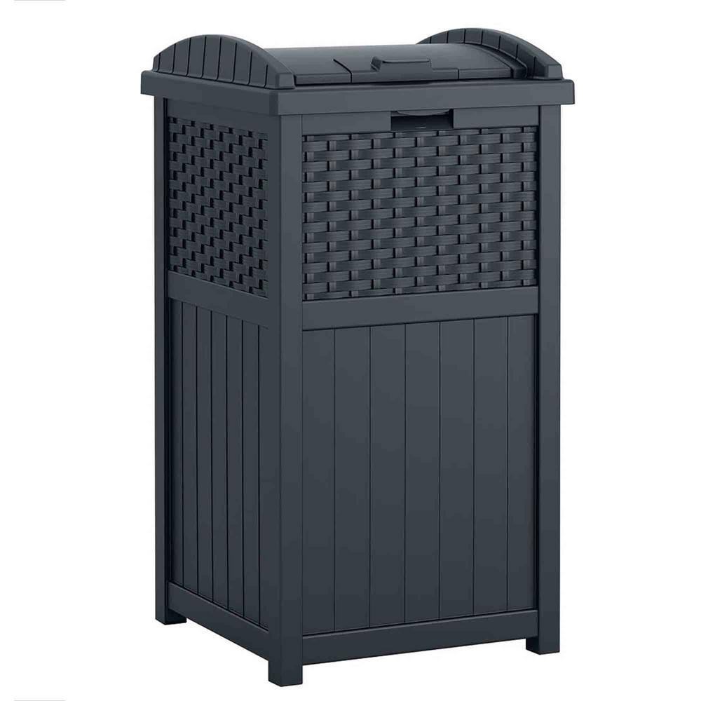 33 Gal. Resin Dark Grey Outdoor Hideaway Patio Trash Can TG22236