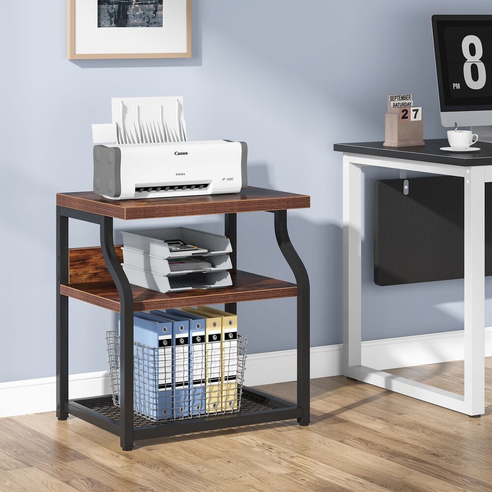 Side End Table  Industrial 3 shelf Bedside Nightstands with Storage shelves for Small Space