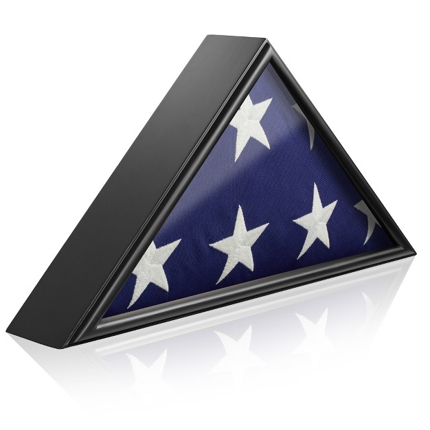 Reminded Military Burial Flag Display Case Solid Wood Black Finish