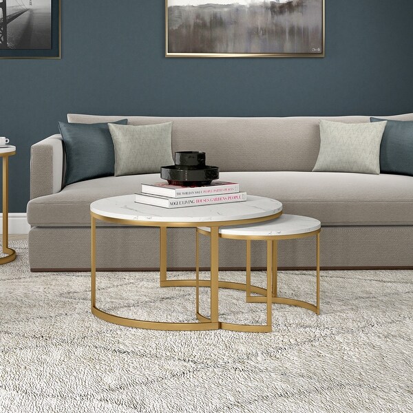 Mitera Round Nested Coffee Table with Faux Marble Top