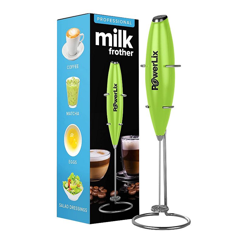 PowerLix Milk Frother Handheld Battery Operated Electric Whisk Foam Maker For Coffee - With Stainless Steel Stand Included