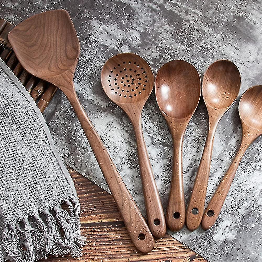 Natural Wood Rice Spoon， Reusable Black Walnut， Rice Strainer， Kitchen Utensil