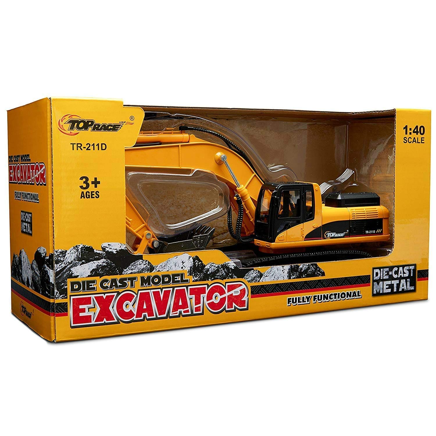 Top Race | Excavator Trucks Construction Toys For Boys， Diecast Rubber Metal， Play Vehicle