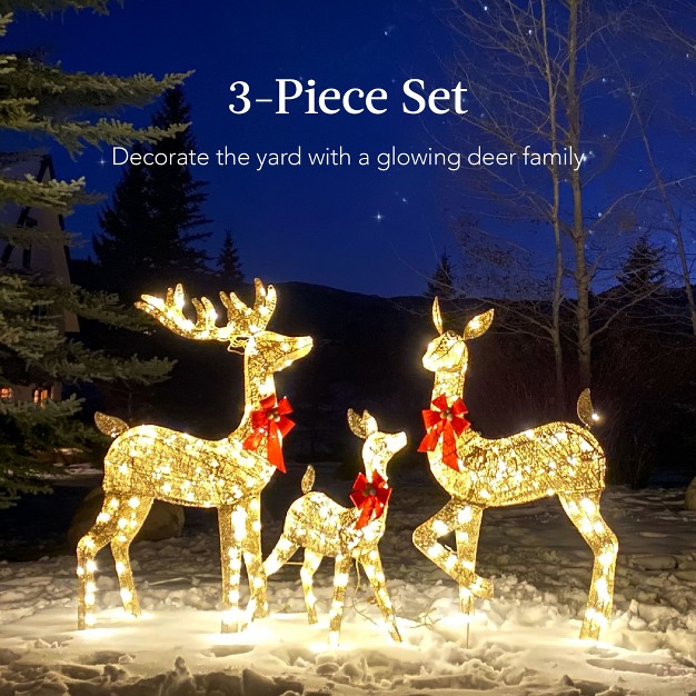 Best Choice Products 3 piece Lighted Christmas Deer Set Outdoor Yard Decoration With 360 Led Lights Stakes