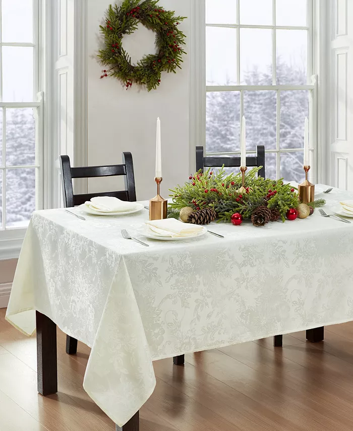 Elrene Elrene Poinsettia Jacquard Holiday Tablecloth - 60 x 120