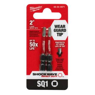 MW SHOCKWAVE Impact Duty 2 in. Square #1 Alloy Steel Screw Driver Bit (2-Pack) 48-32-4971