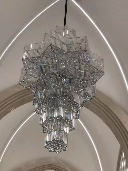 Crystal Chandelier Villa Duplex Loft Stairs Chandelier Hollow Pick Empty Pendant Light / 2 Story Foyer / High Ceiling Living Room