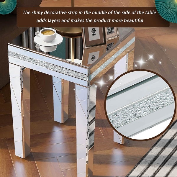 Modern Fashionable Glass Mirrored Side Table with Crystal Design