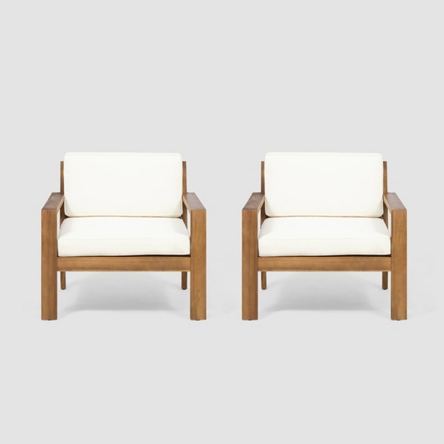 Santa Ana 2pk Acacia Wood Club Chairs Teak cream Christopher Knight Home