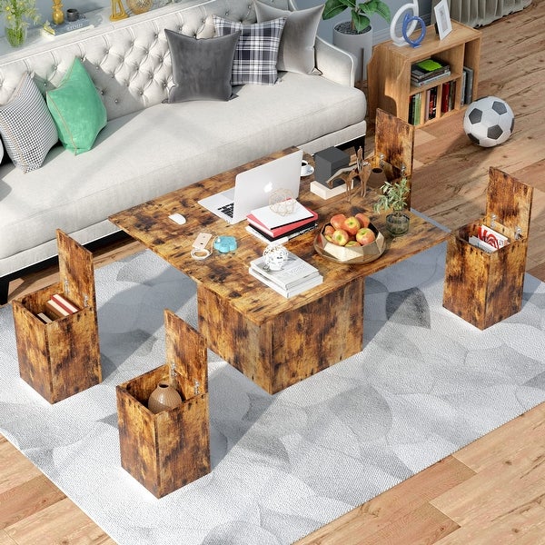 Lift Top Coffee Table，3 in 1 Multi-Function Coffee Table with 4 Storage Bench，39.4