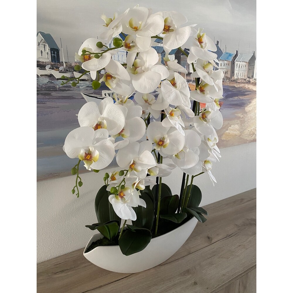 Artificial Orchid Phalaenopsis Centerpiece Plant Arrangement Including White Vase  27\