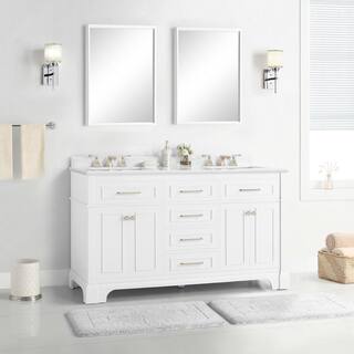 Home Decorators Collection Melpark 60 in. W x 22 in. D x 34.5 in. H Bath Vanity in White with White Cultured Marble Top Melpark 60W