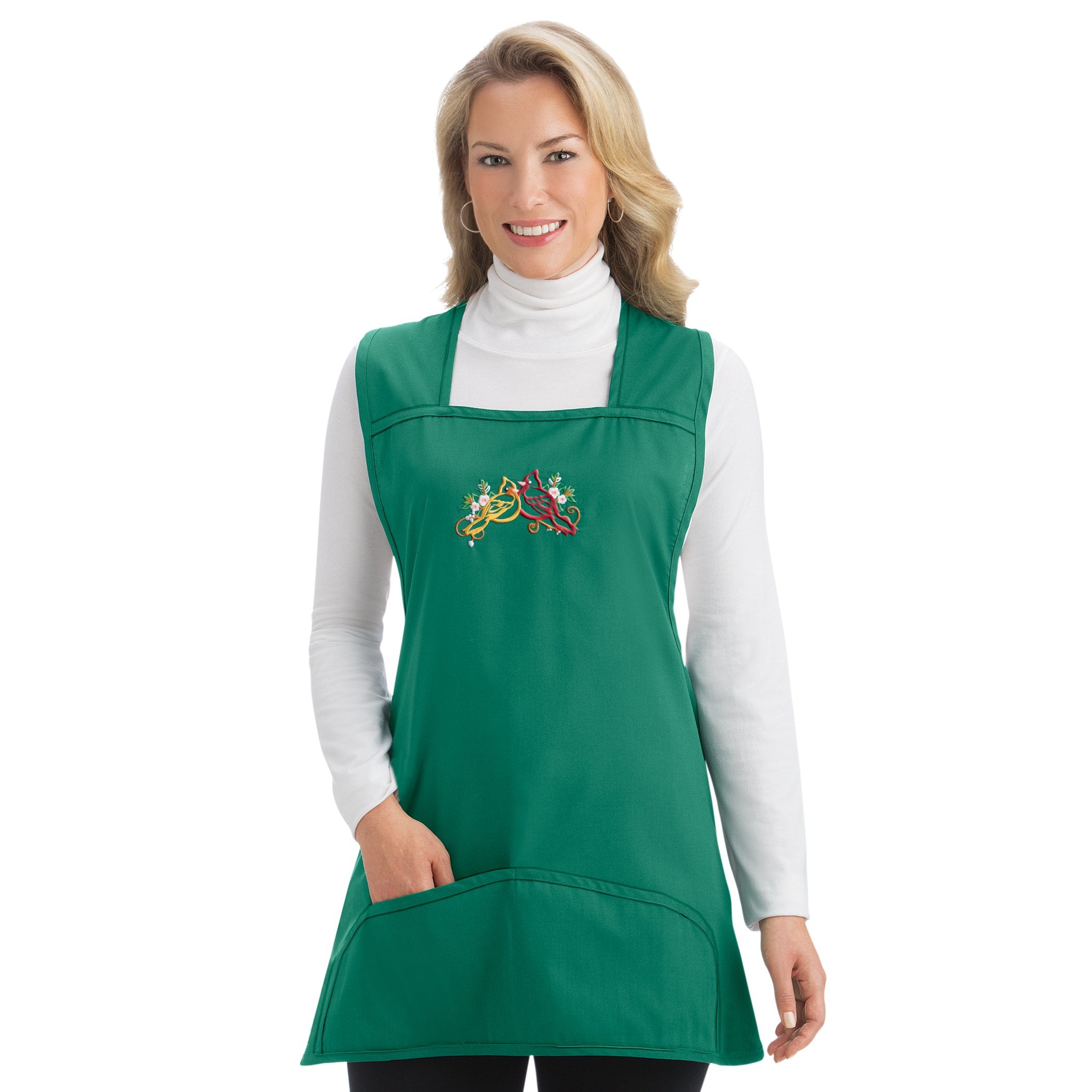 Embroidered Festive Christmas Holiday Cobbler Aprons - Perfect for Baking, Decorating, or Crafting, Green, Large