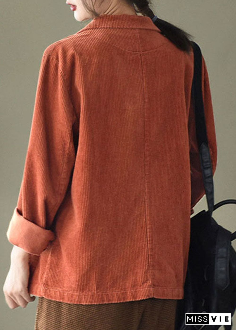 Chic Caramel button pockets V Neck Corduroy coats Spring