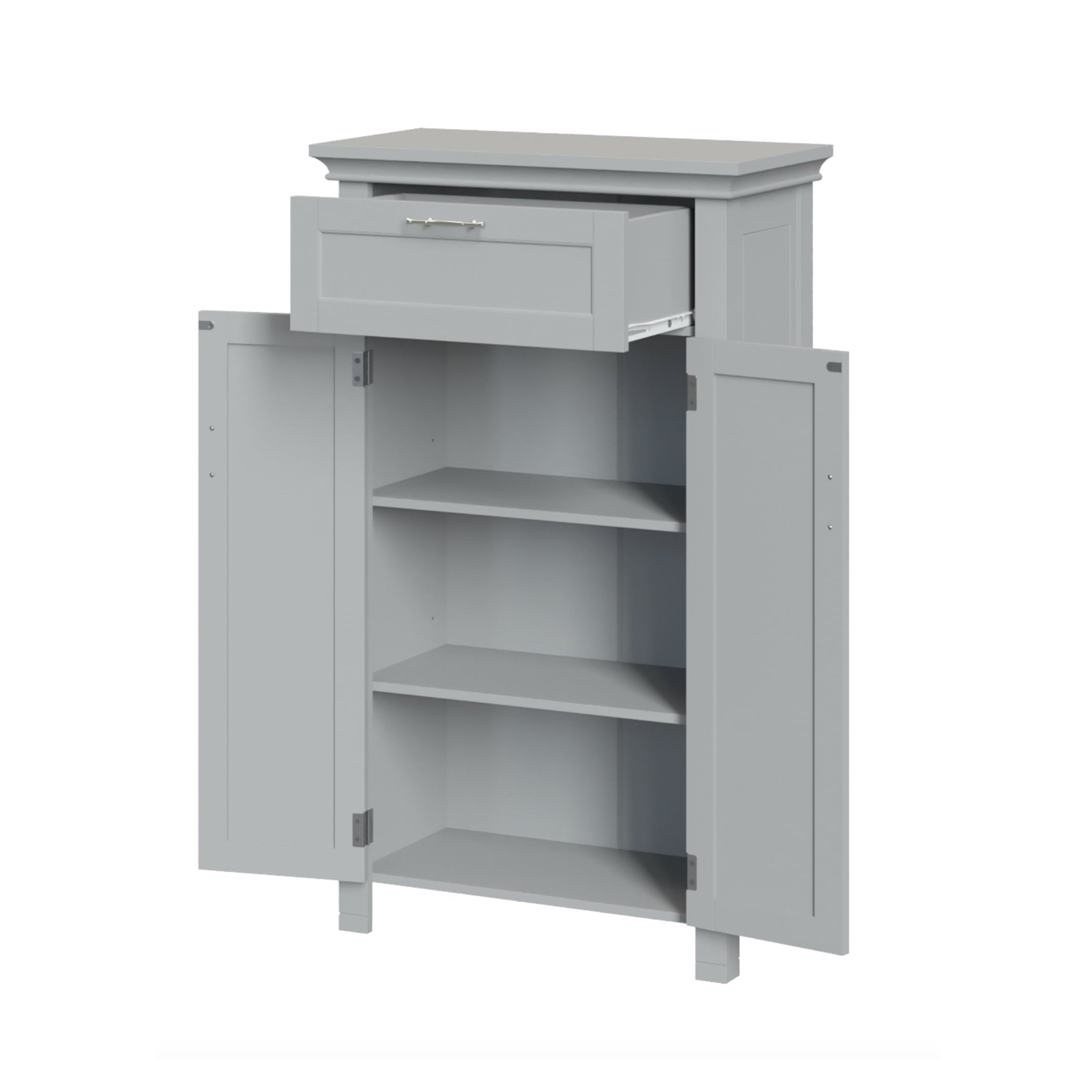 RiverRidge Home Somerset Two Door Floor Storage Cabinet with Drawer, Gray