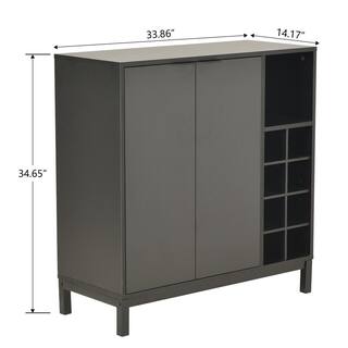 33.86 in. W x 14.17 in. D x 34.65 in. H Black MDF Ready to Assemble Floor Kitchen Cabinet with Wine Racks mnjtrmrcxrzzs15