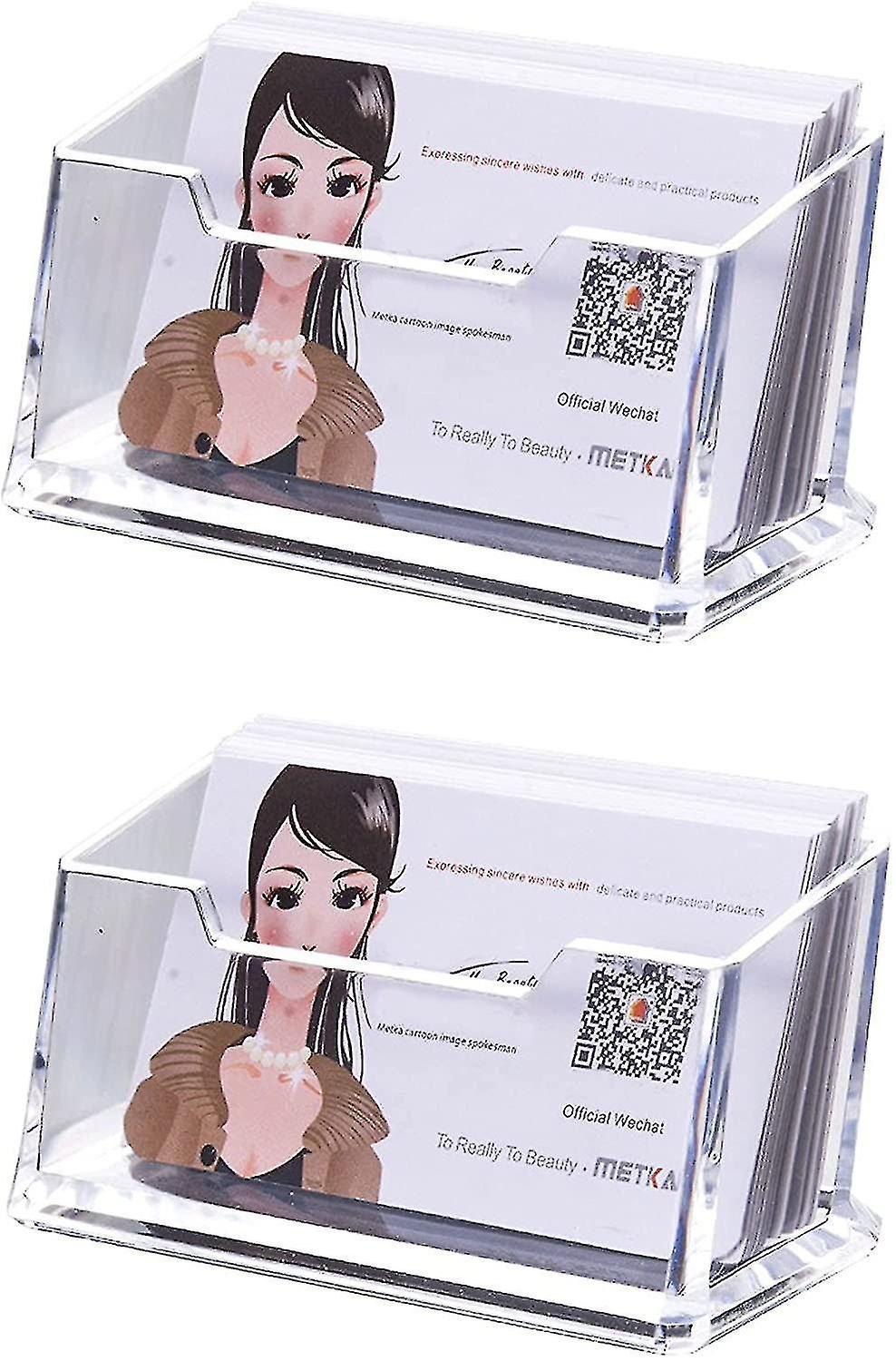 2 Pcs Business Card Holders Small， Business Card Stand Holder， Desktop