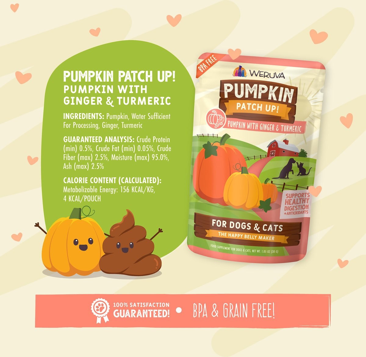 Weruva Pumpkin Patch Up! Pumpkin With Ginger and Turmeric Dog and Cat Wet Food Supplement