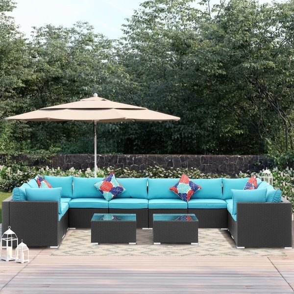 Zenova PE Rattan Wicker Modular Patio Sofa Set with Pillows - Overstock - 32497739