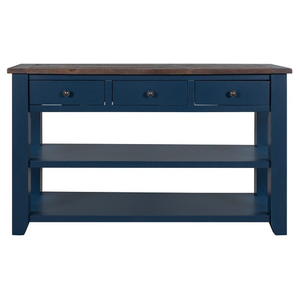 48''Console Table Sofa Table with 3 Drawers ，Wood Top (Pine) Blue