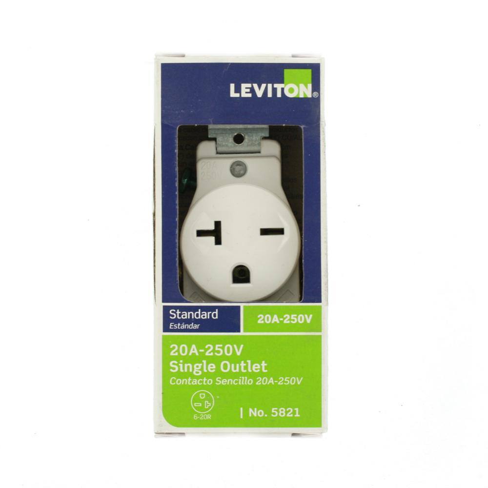 Leviton 20 Amp Commercial Grade Double-Pole Single Outlet White R52-05821-0WS