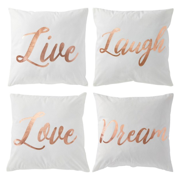 Juvale Set Of 4 Modern Throw Pillow Covers For Couches And Sofas Home Decor Live Laugh Love Dream Rose Gold Prints 17 X 17 In