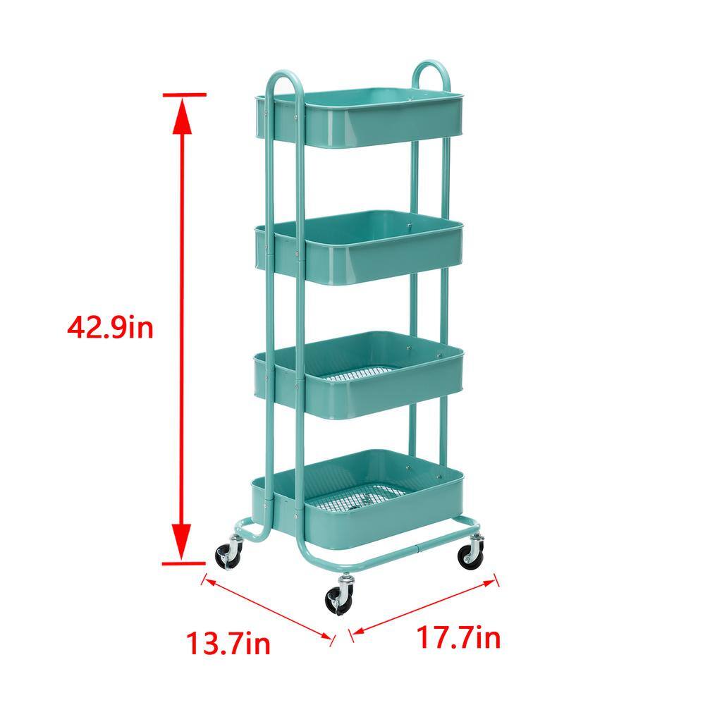 Huluwat 4-Tier Metal 4-Wheeled Shelves Storage Utility Cart in Blue RY-G-USBO4510