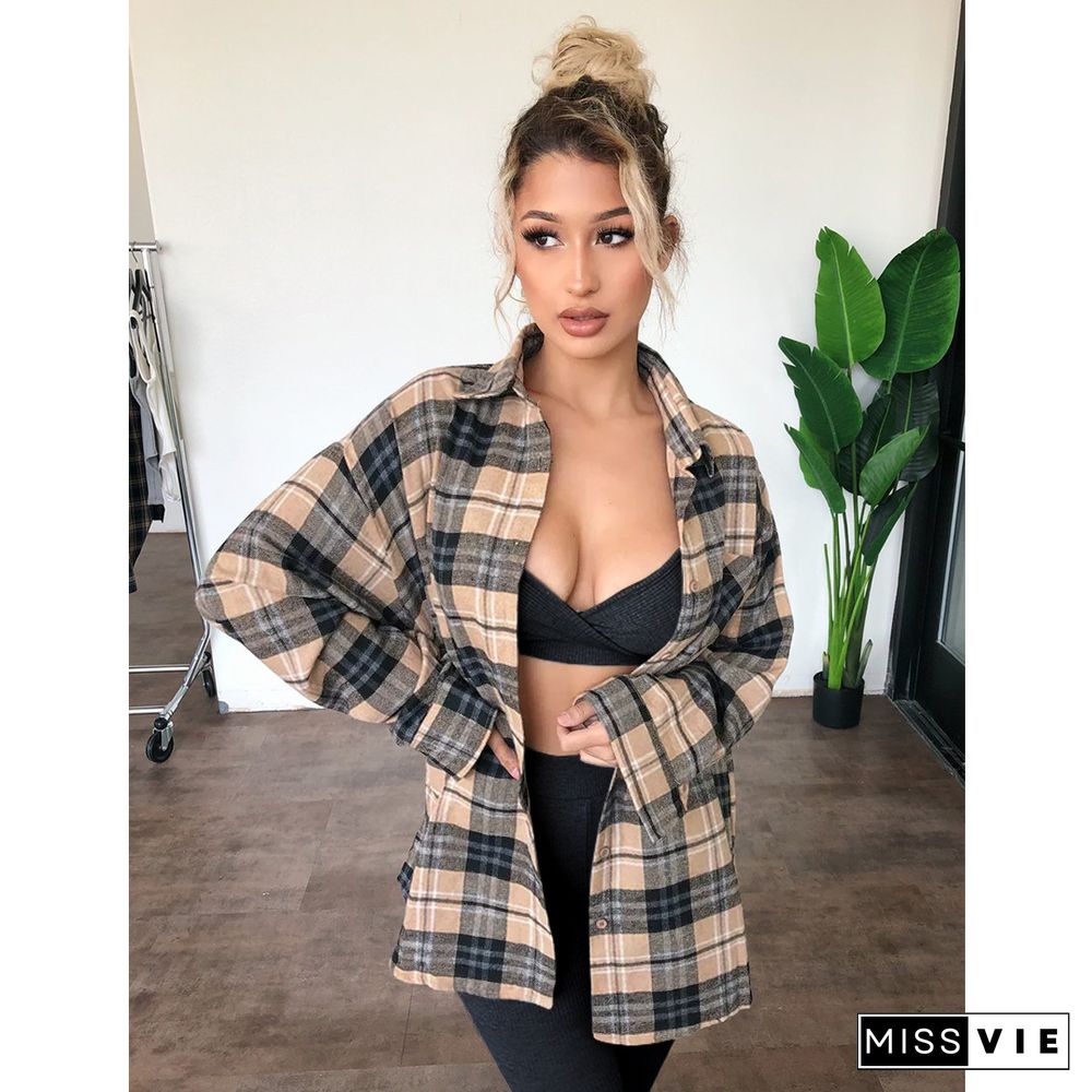 Cotton Long Sleeve Single-breasted Plaid Shirt