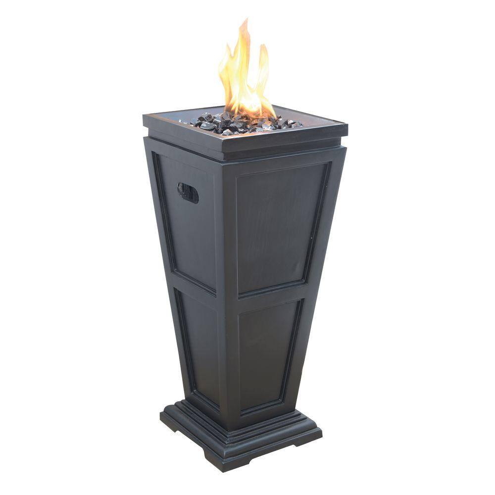 UniFlame 11.8 in. W x 11.8 in. D LP Gas Fire Pit with Match Light Ignition and Black Fire Glass GLT1332SP