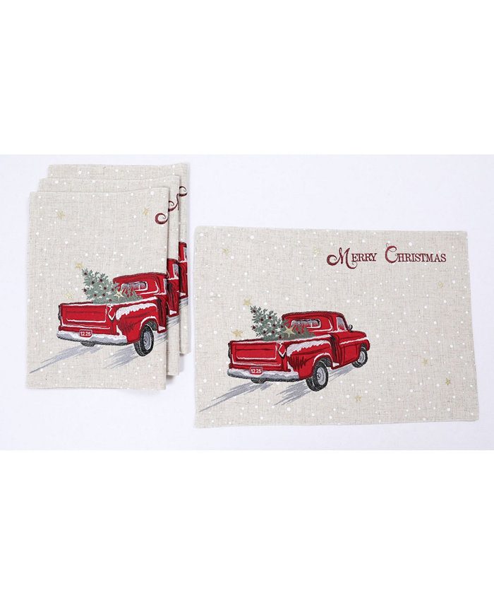 Manor Luxe Merry Christmas Truck Embroidered Placemats 14 x 20 Set of 4