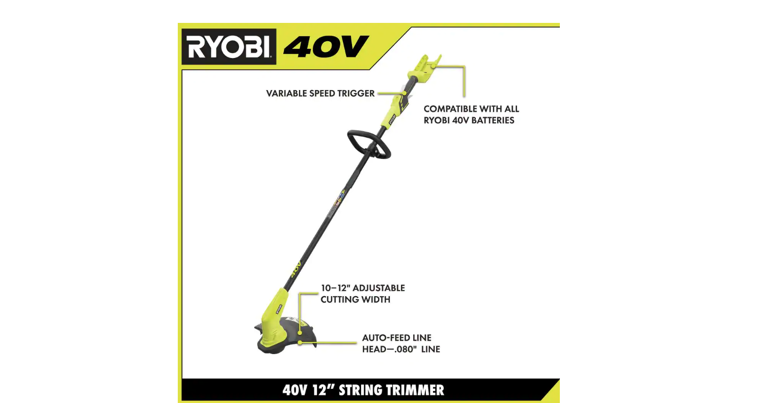 RYOBI RY40240 40V 12 in. Cordless Battery String Trimmer with 2.0 Ah Battery and Charger