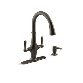 KOHLER Pannier Two-Handle Pull Down Sprayer Kitchen Faucet in Oil-Rubbed Bronze K-R29473-SD-2BZ