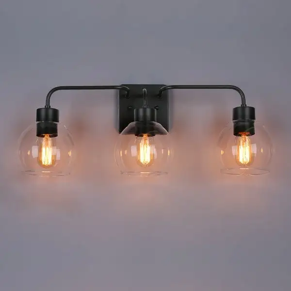 3-Light Modern Black Bathroom Vanity Lights Linear Wall Sconce with Globe Glass - 24.5