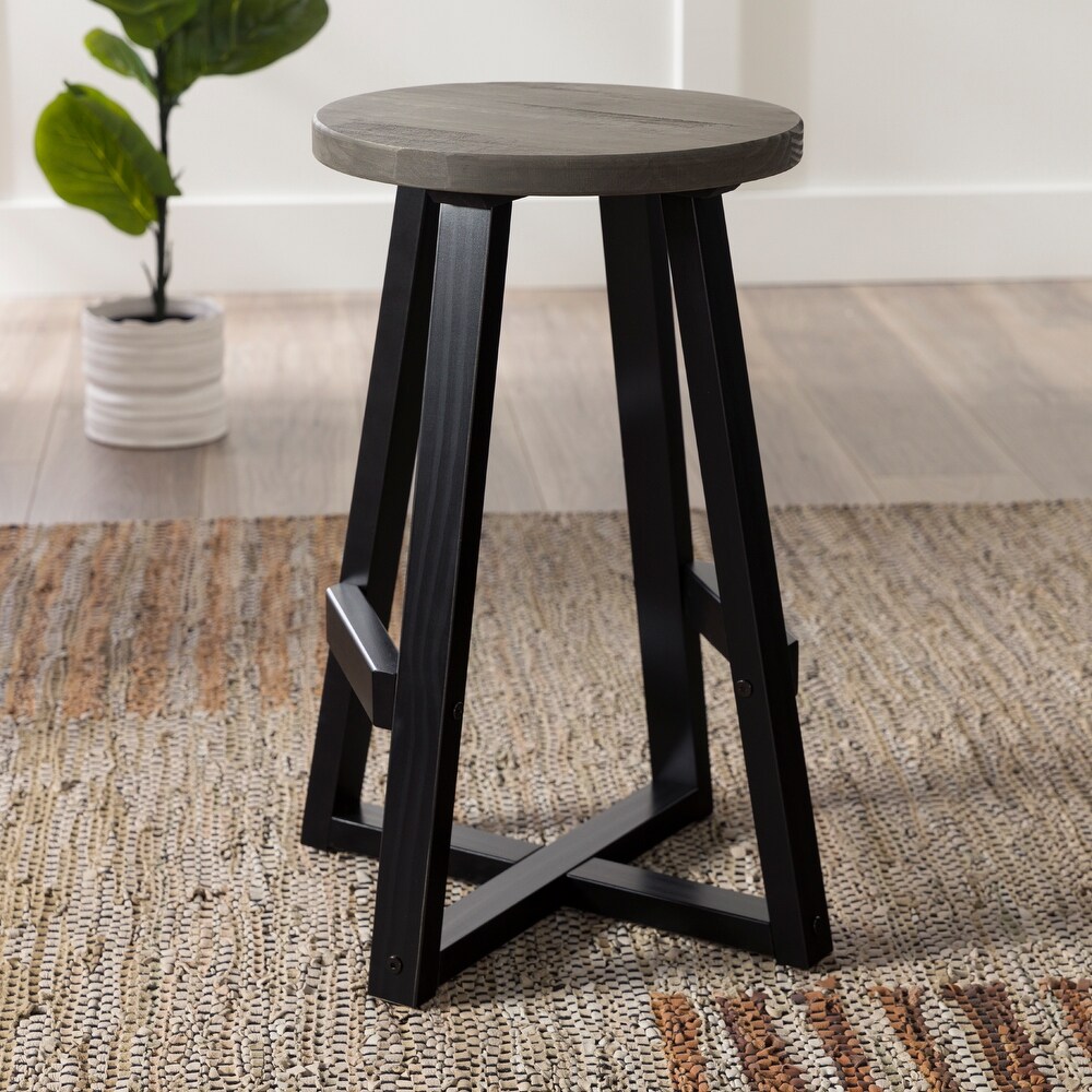 Middlebrook Round 24 inch Distressed Solid Wood Counter Stool