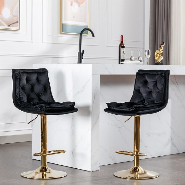 Velvet Bar Stools with Chrome Footrest and Base Swivel (Set of 2)