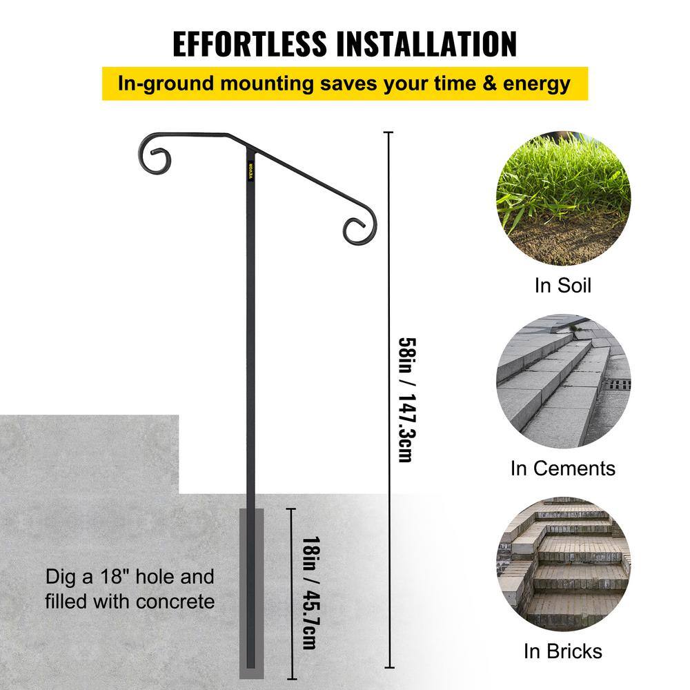 VEVOR Single Post Handrail Wrought Iron Post Fits 1 or 2 Steps Handrails for Outdoor Steps Gray LTFSSHSWDZJSFS001V0