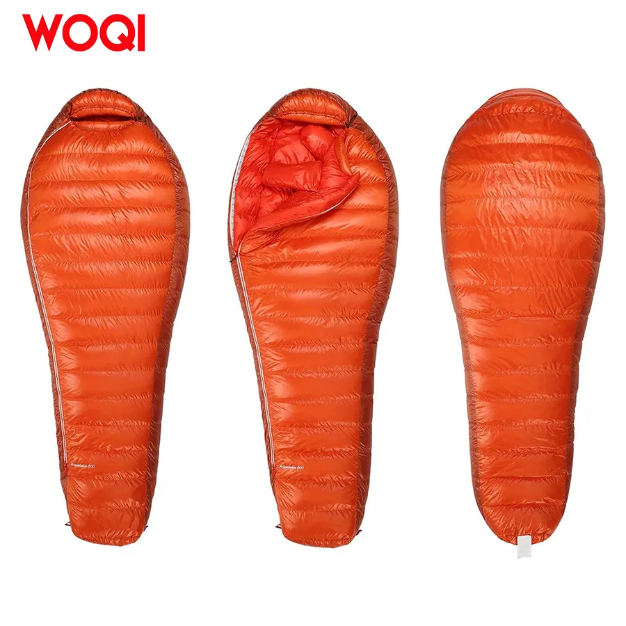 WOQI ultra light and compact portable hiking camping sleeping bag  filled with 800g high quality down sleeping bag