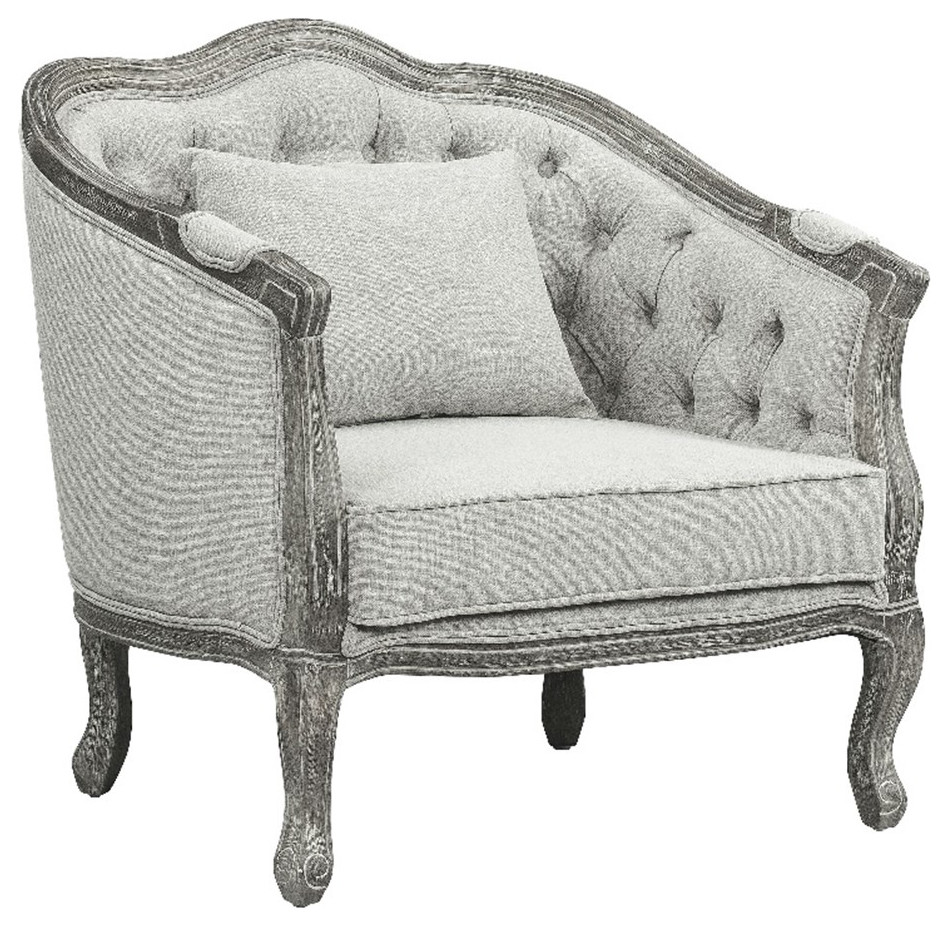 ACME Samael Linen Chair with Wooden Frame and Pillow in Gray and Gray Oak   French Country   Armchairs And Accent Chairs   by Homesquare  Houzz