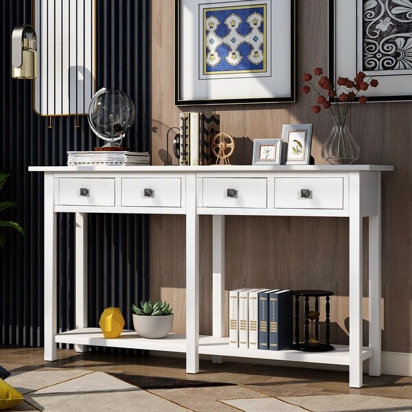 Rustic Brushed Texture Entryway Table Console Table with Drawer and Bottom Shelf