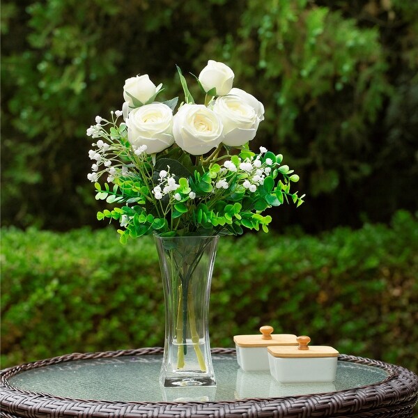 Mixed Artificial Rose Floral Arrangements in Vase Table Centerpieces for Dining Room Decoration