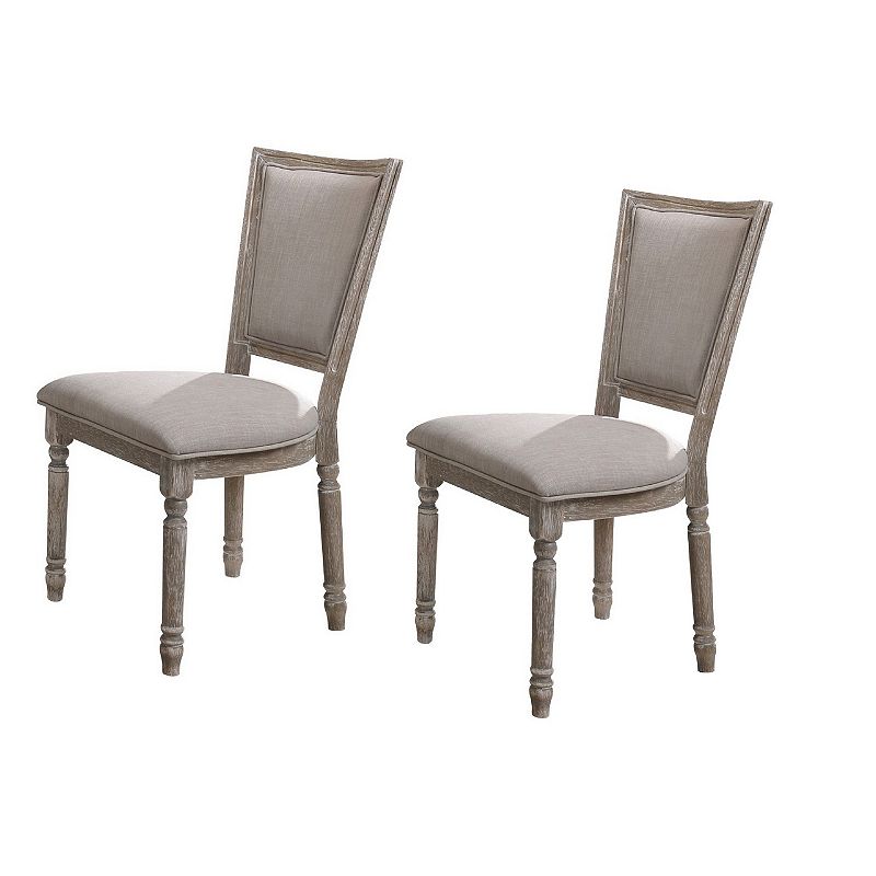 Wooden Chair with Fabric Upholstered Seating， Set of 2， Gray and Brown