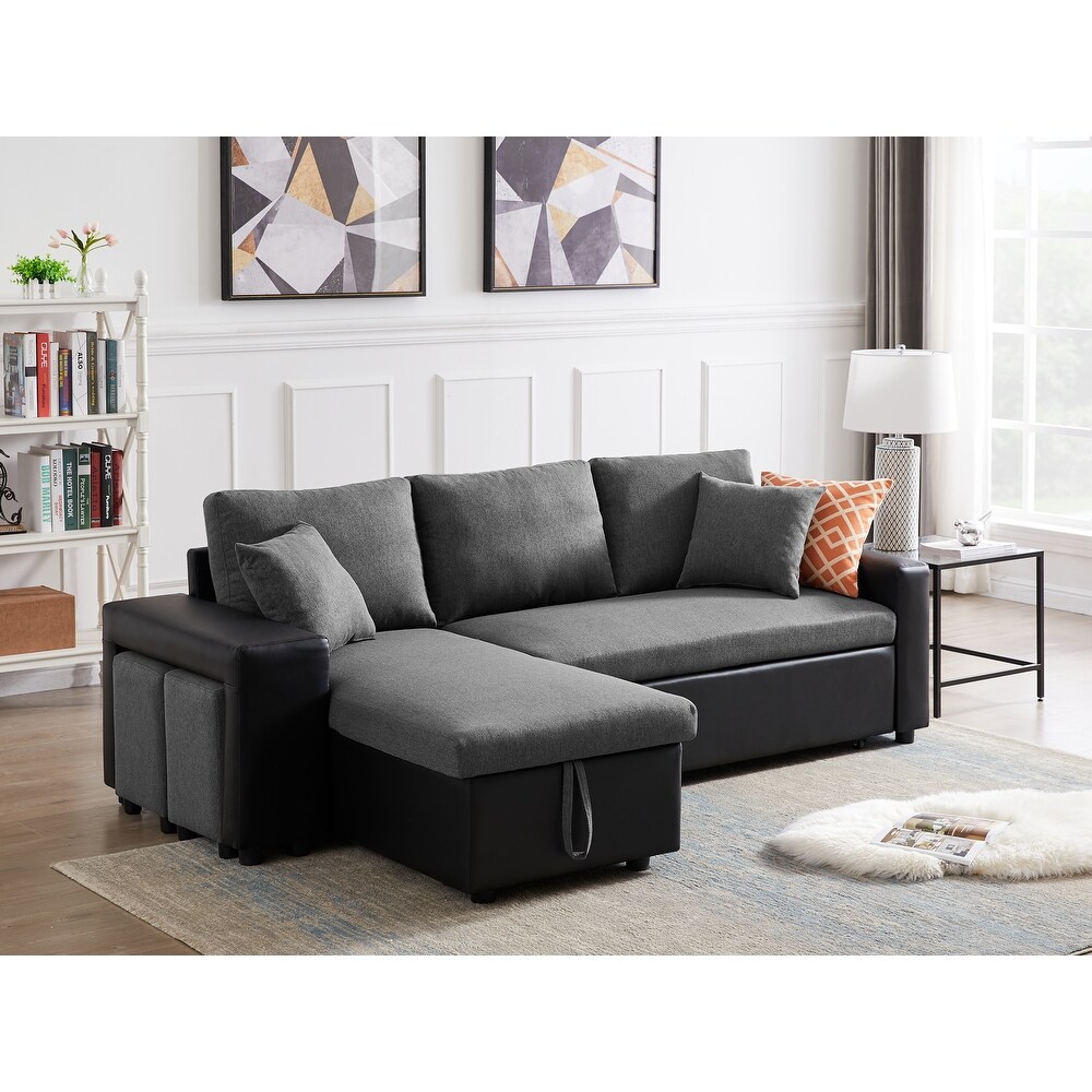 Sectional Sofa Sleeper Sofa with Storage Chaise and 2 Ottomans