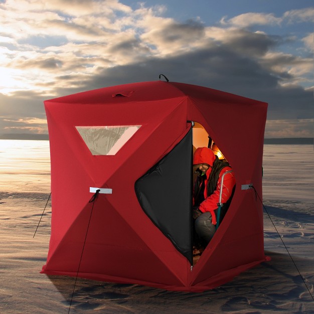 Outsunny 4 Person Ice Fishing Shelter Waterproof Oxford Fabric Portable Pop up Ice Tent With 2 Doors For Outdoor Fishing