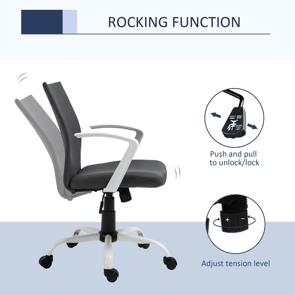 Vinsetto Office Chair Linen Swivel Computer Desk Chair Home Study Task Chair with Wheels  Arm