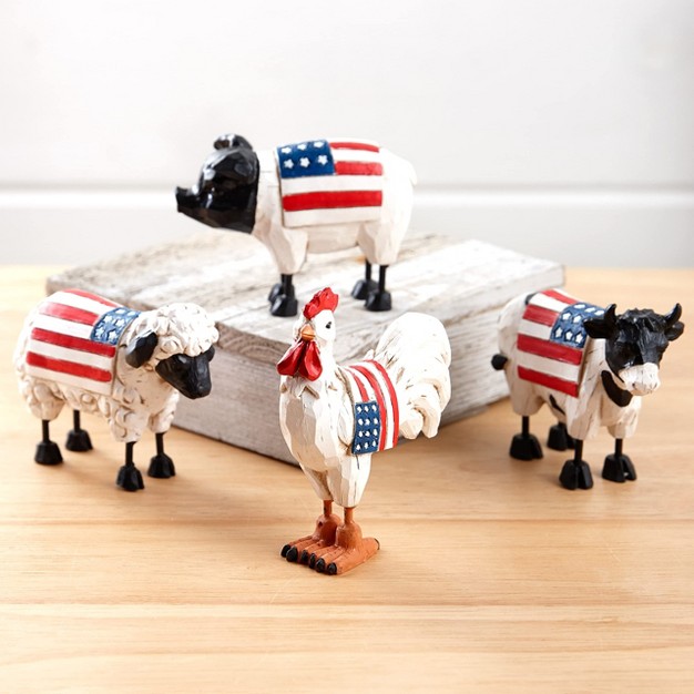 The Lakeside Collection Patriotic Farm Figurines Rustic Farmhouse Set Pieces With Americana Decor Set Of 4