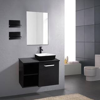 Puluomis 28 in. W x 19 in. D x 28 in. H Single Sink Bath Vanity in Black with Black Solid Top and Mirror USBA20079+US-HW1124