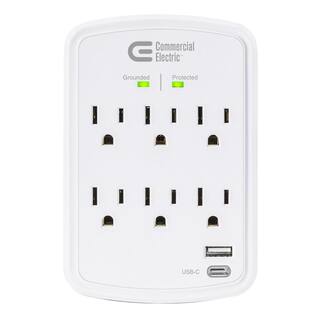 Commercial Electric 6-Outlet Surge Protector Wall Mounted in White HDC6WUC