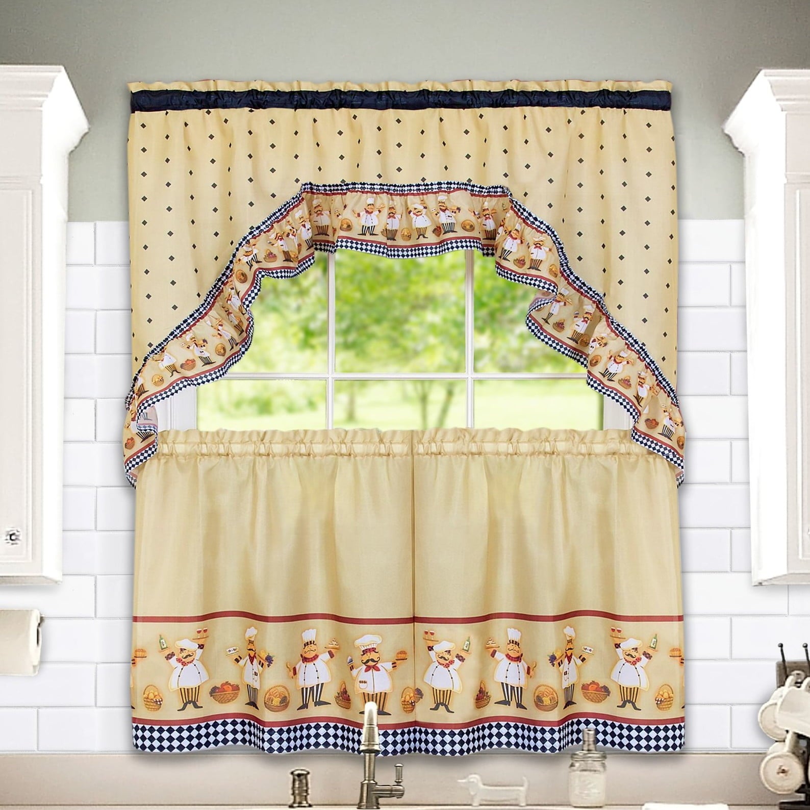 Happy Chef Kitchen Curtain Tier & Swag Set - 36 in. Long