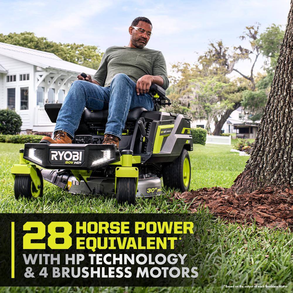 RYOBI 80V HP Brushless 30 in. Battery Electric Cordless Zero Turn Mower with (2) 80V 10 Ah Batteries Charger Bagger wBoost RYRM8010-2A