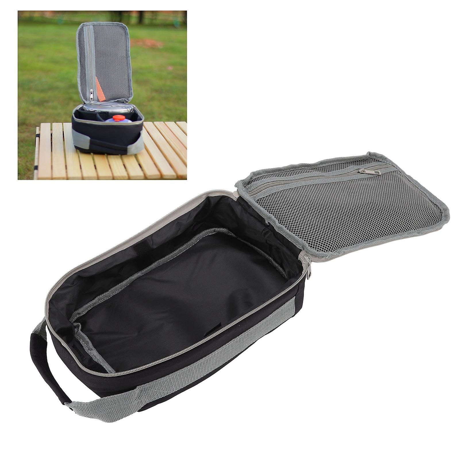 Camping Tableware Bag， Portable Dishes Storage Bag Detachable Compartment Large Capacity Black Grey Stitching Picnic Cutlery For Camp And Outdoor